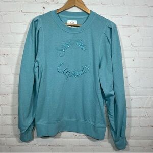 Ivory Ella Sweatshirt Size Medium Blue Pullover Embroidered Crew Neck